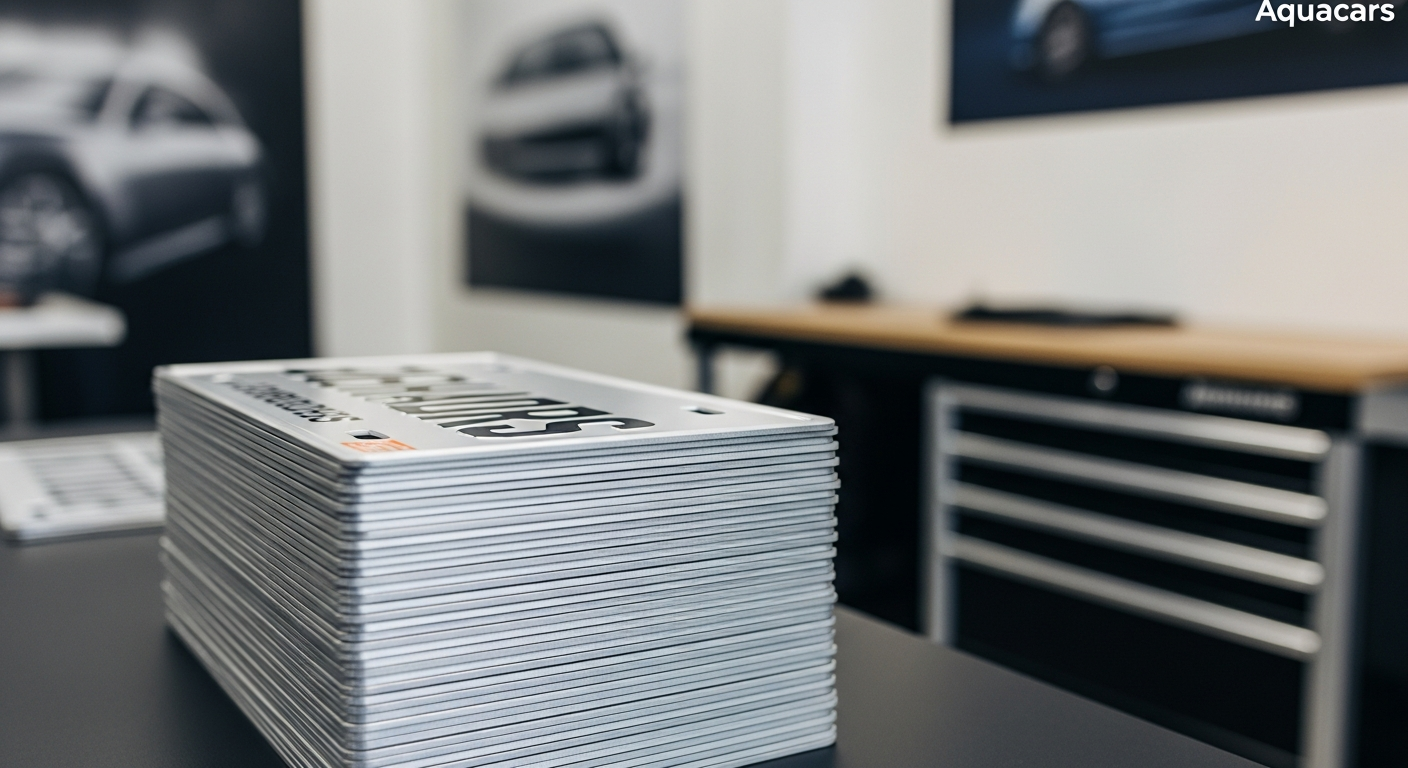 Gros plan sur une plaque immatriculation personnalisée en aluminium, montrant la qualité des caractères.